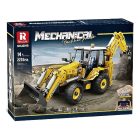 Reobrix 22018 kotró-rakodó munkagép technikai modell építőkészlet 2231 db-os készlet, kombinált markoló és bulldózer kialakítással