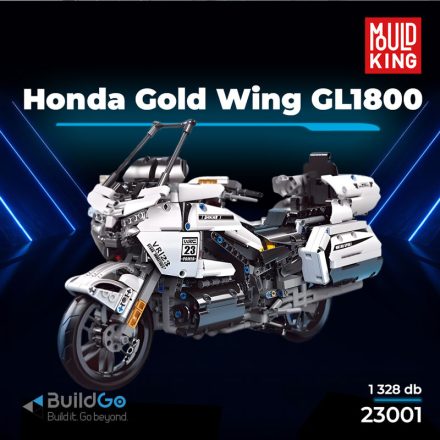 Mould King 23001 Gold Wing GL1800 technikai motorkerékpár modell, 1328 db-os készlet, működő kormányzással