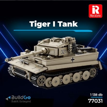 Reobrix 77031 Tiger I harckocsi építőkészlet, 1138 db-os készlet, részletgazdag belső elemekkel
