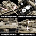 Reobrix 77031 Tiger I harckocsi építőkészlet, 1138 db-os készlet, részletgazdag belső elemekkel